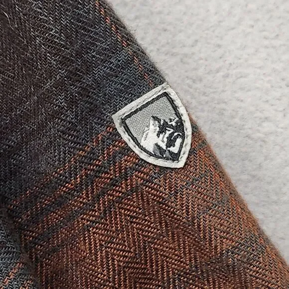 Kuhl Khaos Flannel Shirt Men's XL Brown Plaid Snap Outdoor Hiking Gorpcore - Picture 4 of 7